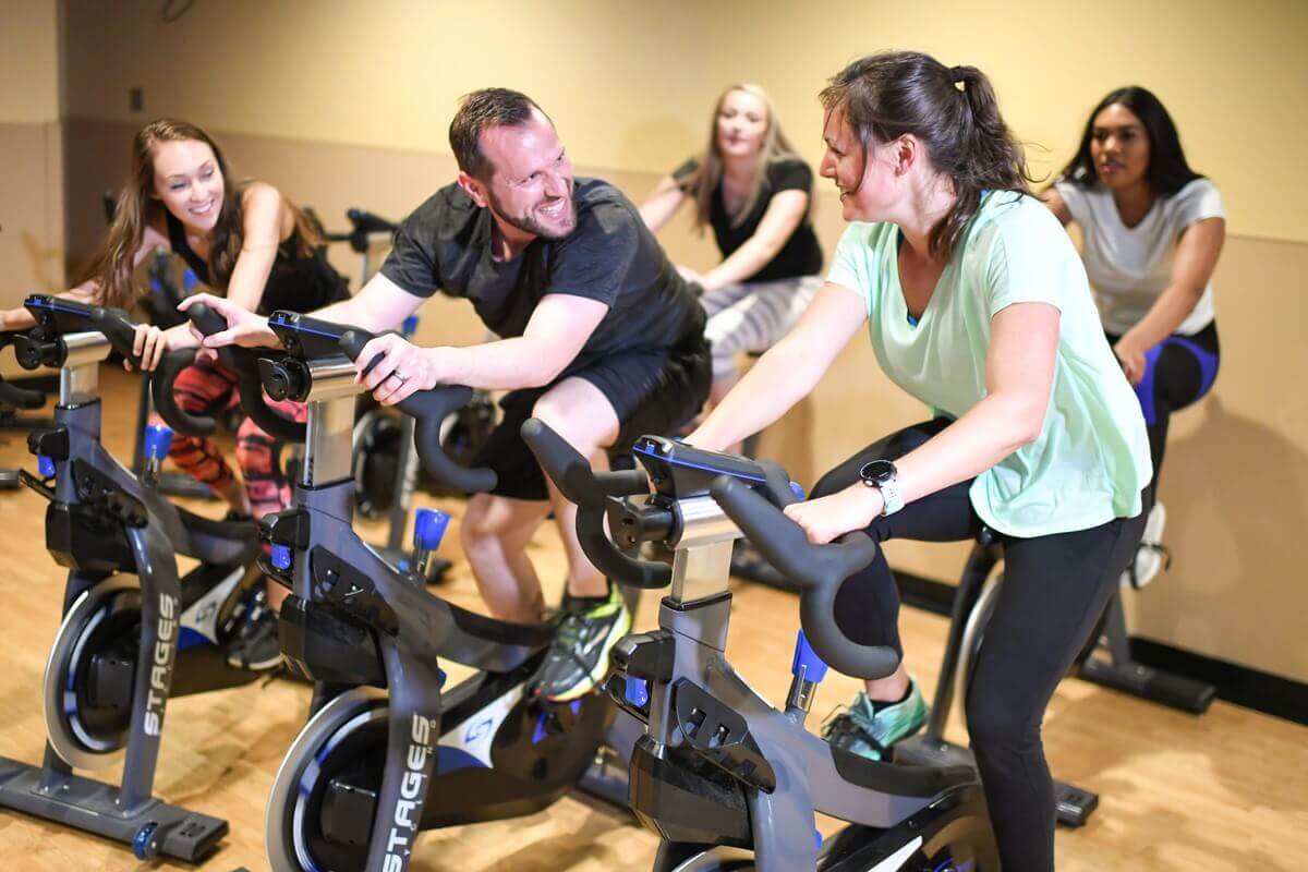 Cycling class in Denver at Colorado Athletic Club.