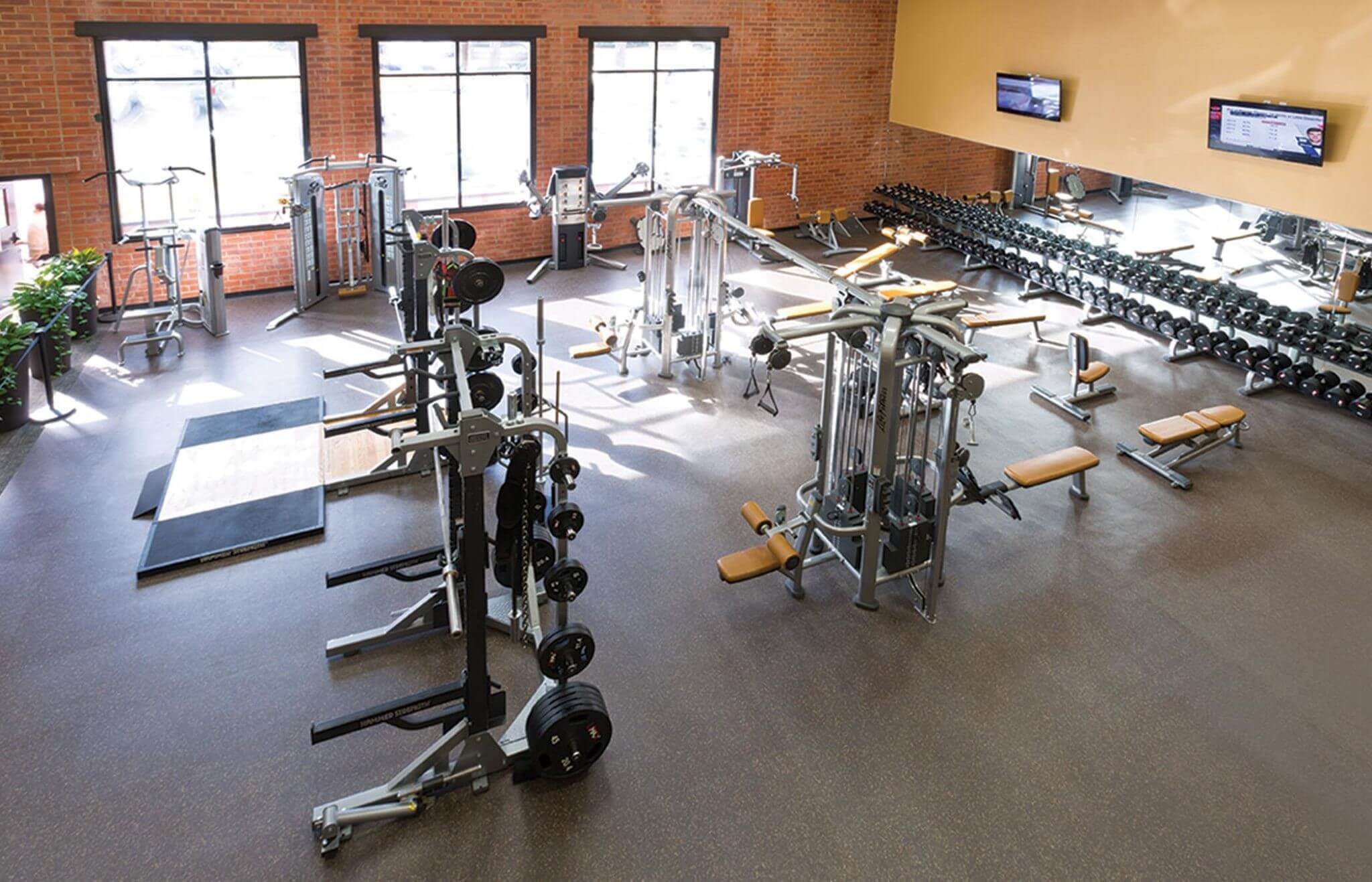 A birdseye view of the weight room in Denver, Co.