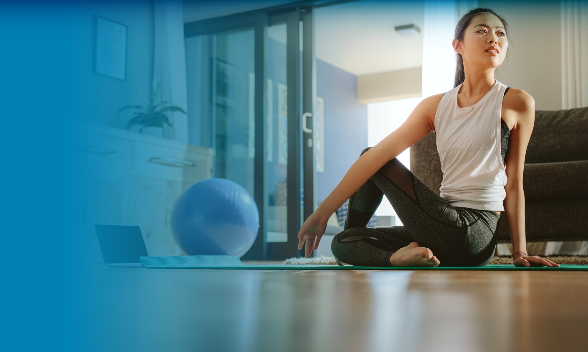 A women excising in home at morning