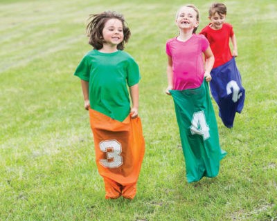 Kids camp sack races